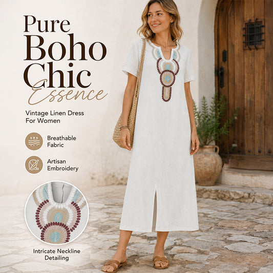 Besticktes Maxikleid für Damen mit Frontschlitz
