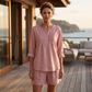 ✨Damen Langarm-Henley-Bluse mit Falten