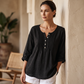 ✨Damen Langarm-Henley-Bluse mit Falten