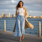 🌺Damenhose aus Tencel-Denim mit weitem Bein und Rüschen am Saum