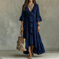 Aktueller Trend⭐👗 Kleid mit V-Ausschnitt, Rüschen und Glockenärmeln – zeitloser Retro-Stil für moderne Frauen