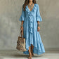 Aktueller Trend⭐👗 Kleid mit V-Ausschnitt, Rüschen und Glockenärmeln – zeitloser Retro-Stil für moderne Frauen