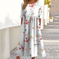 👗🌸 Elegantes langes Damenkleid mit Blumenmuster und Rundhalsausschnitt