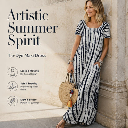 Lässiges, locker sitzendes Damenkleid mit Tie-Dye-Muster