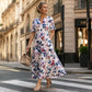 ☀️👗Top-Empfehlung – Lässiges Midi-Kleid mit Blumenmuster und V-Ausschnitt – Weicher Fall und romantisches Muster