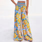 Damen Blumenprint-Hochtaillierte-Weitbein-Hose