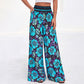 Damen Blumenprint-Hochtaillierte-Weitbein-Hose