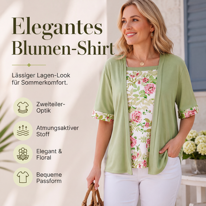 🌺Sommerliches Fake-2-Teiler-Oberteil mit Blumenprint für Damen