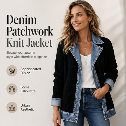 50% RABATT! ⭐ Eleganter Damenmantel aus Denim mit geripptem Strick-Einsatz
