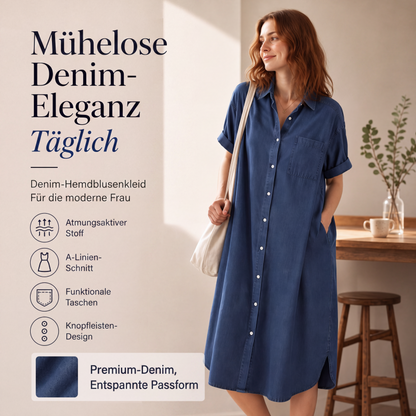 Zeitlich begrenztes Angebot: 50 % Rabatt！👗Weites Hemdblusenkleid aus Denim für Damen