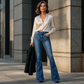⏰Letzter Tag des Schlussverkaufs – 50 % Rabatt💃Damen-Jeans mit hoher Taille, im Used-Look und ausgestelltem Bein