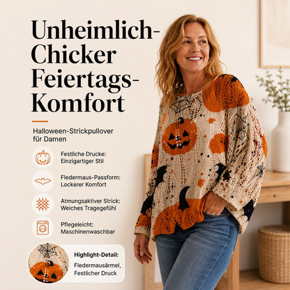 🎃✨ Bestseller –Damen-Halloween-Strickpullover im lockeren Schnitt mit Fledermausärmel