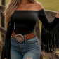 👚Hot Sale 50% OFF✨Women’s Western-Style Off-Shoulder Fringe Sleeve Top