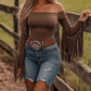 👚Hot Sale 50% OFF✨Women’s Western-Style Off-Shoulder Fringe Sleeve Top