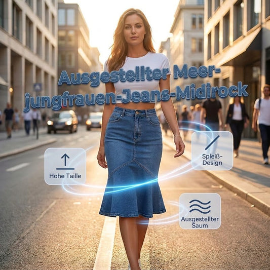 ✨Ausgestellter Midi-Rock aus Denim im Meerjungfrauen-Stil