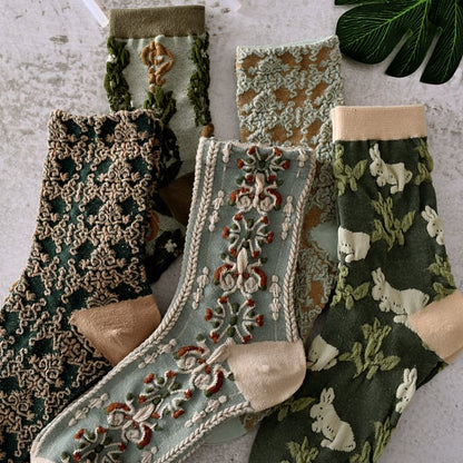 Damen-Baumwollsocken mit Blumenmuster (10 Paar/1 Set)